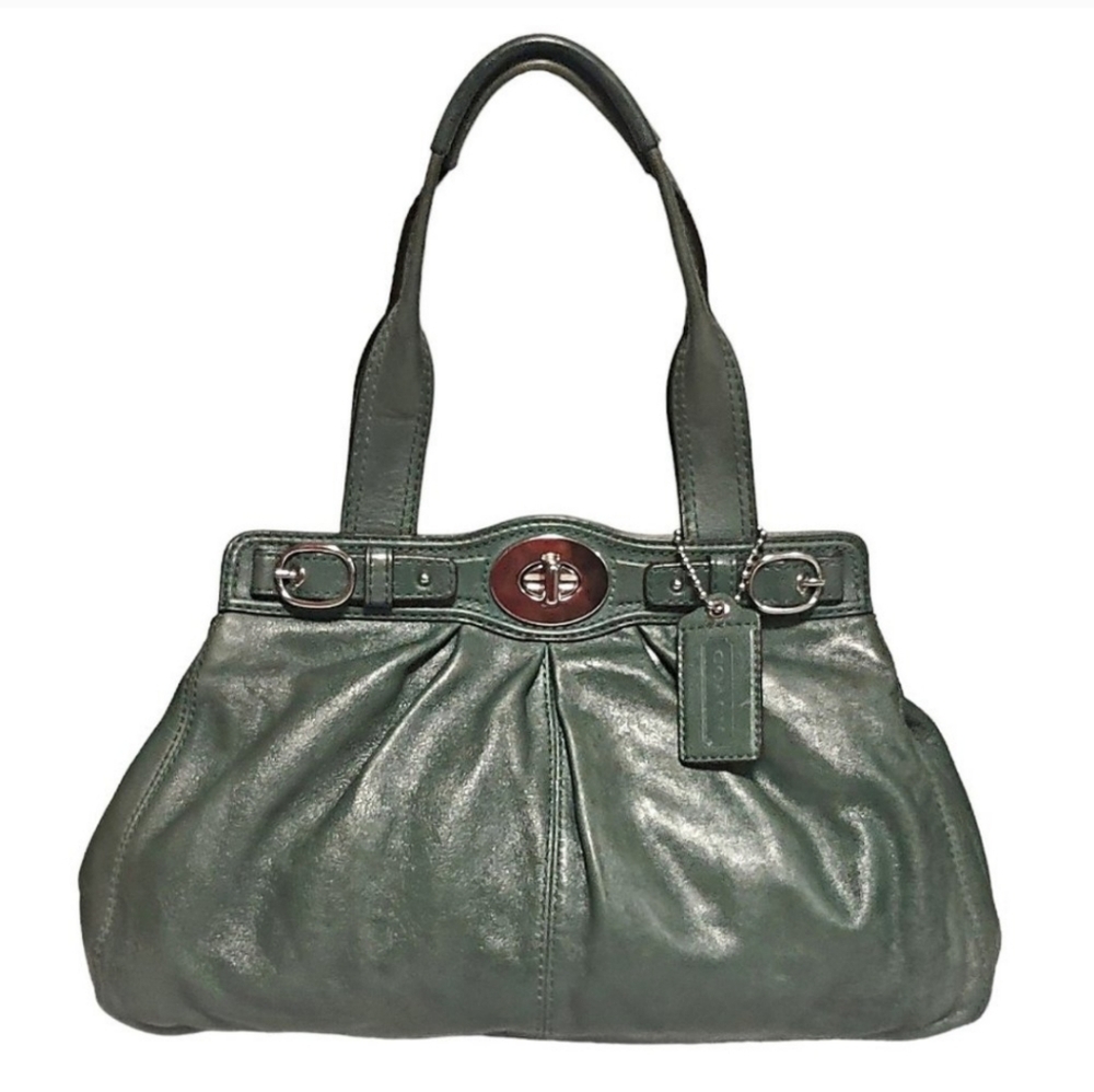 CoachCoach Green Leather Garnet Pleated Turnlock Shoullder Bag